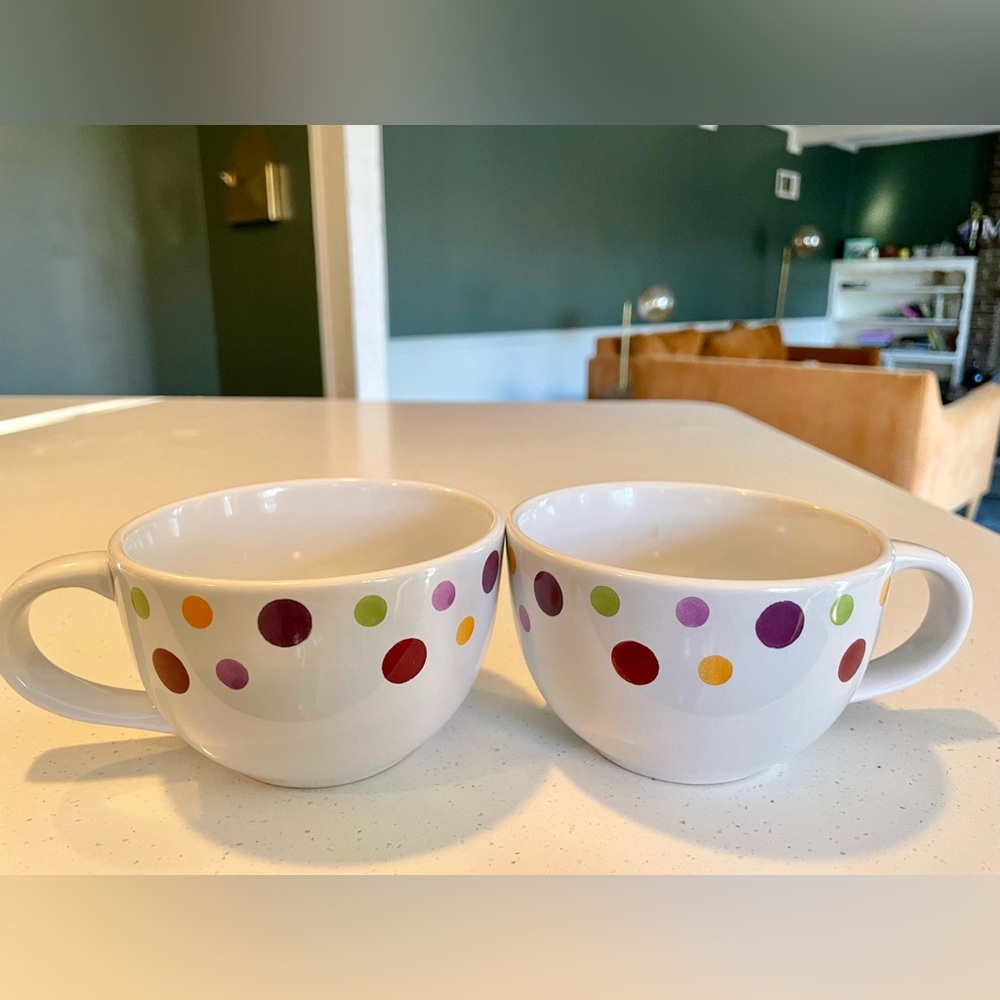 UC 2 Pampered Chef Simple Additions White Polka Dot Soup Cappuccino Mug Cup